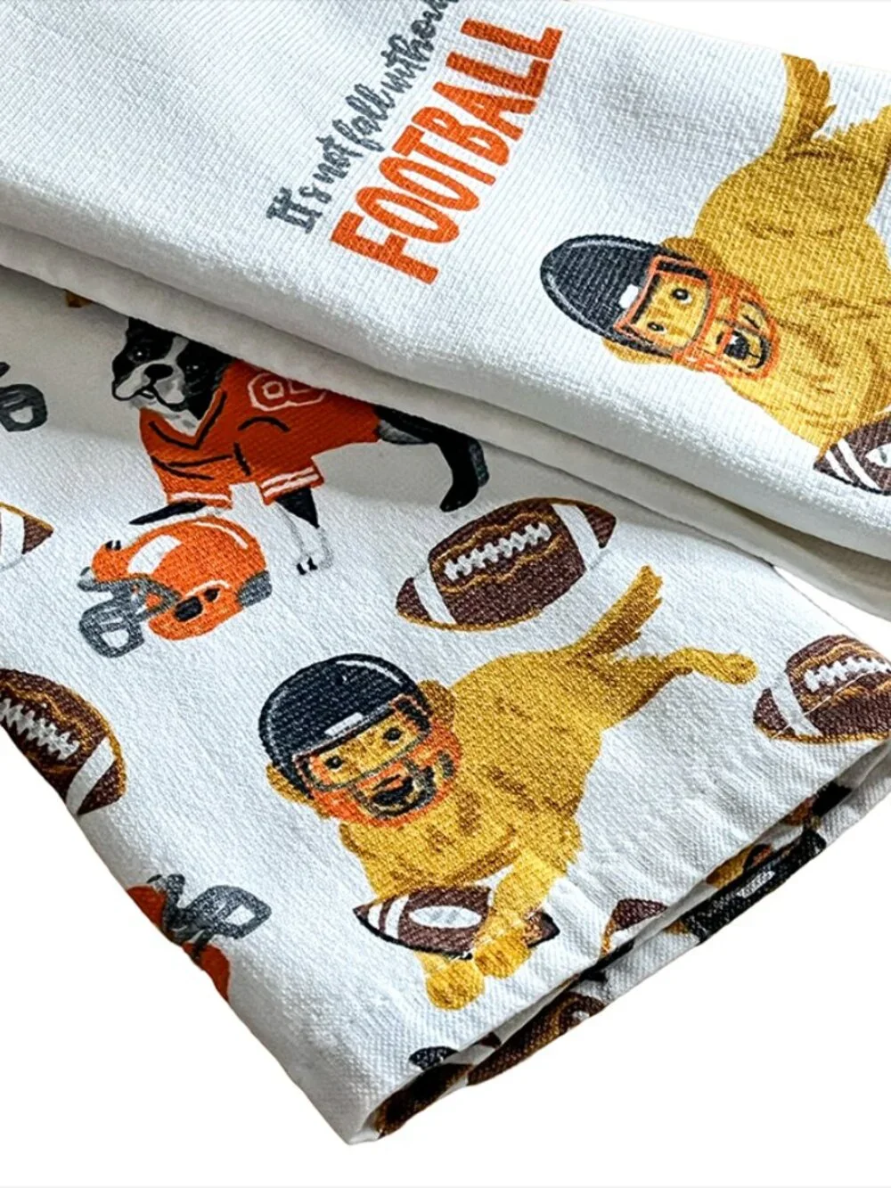 Isaac Mizrahi Fall Football Dog Kitchen Towels – Set of 2